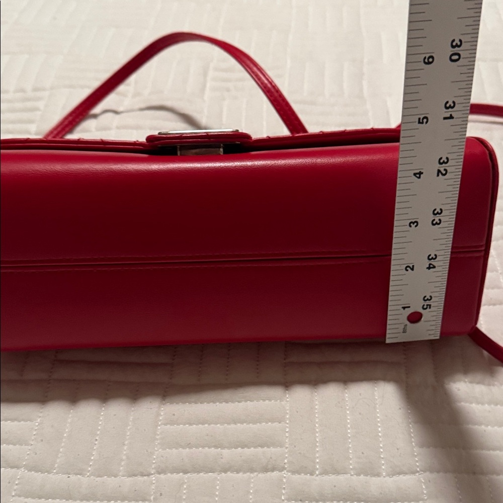 Quilted Red Leather Top-Handle Clutch with Silver Hardware - Picture 2 of 9